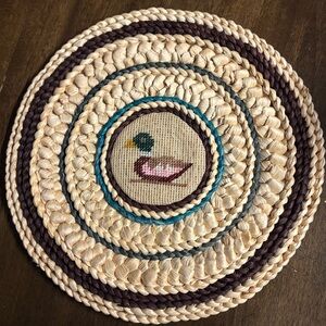 2 Vintage Woven Rattan Raffia Wicker Straw Trivet Natural Duck Cross-stitch
